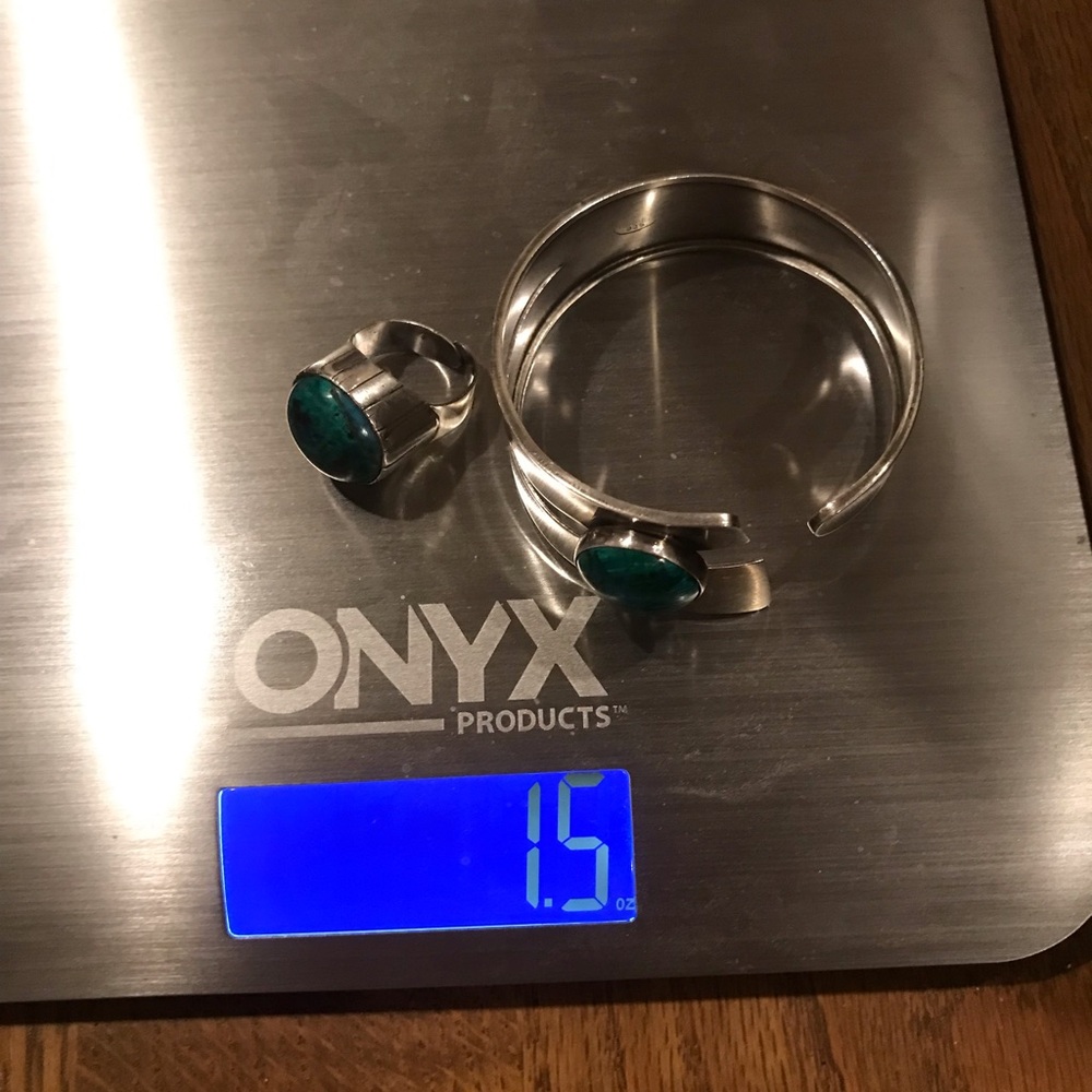 ———SOLD_______VINTAGE STERLING SILVER AND MALACHITE BRACELET WITH MATCHING RING - Picture 15 of 15